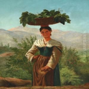 Italian Scenery With Peasant In The Front by Frederick Christian Lund