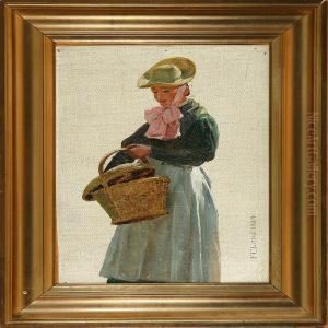 Young Woman With A Basket by Frederick Christian Lund
