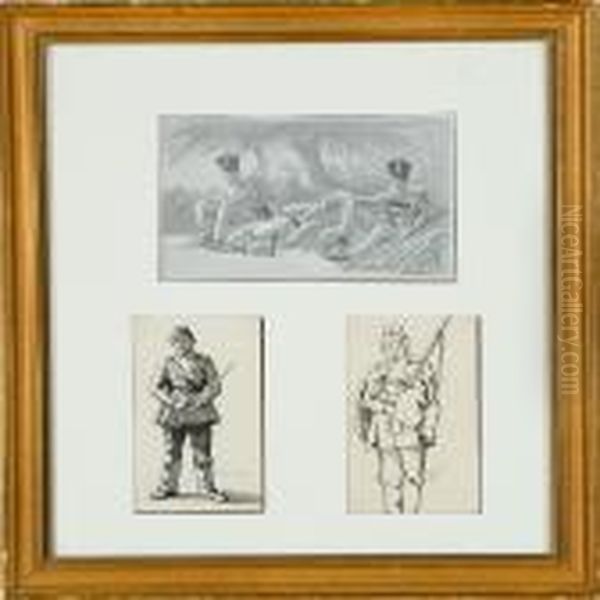 Soldiers Having A Rest And Two Studies Of Soldiers - view 1