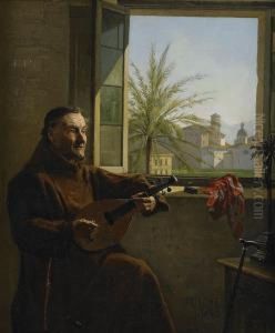 Mandolinspelande Munk by Frederick Christian Lund