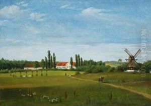 Danischer Gutshof Mit Windmuhle by Frederick Christian Lund