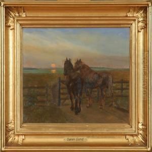 Two Horses In The Twilight by Soren Lund
