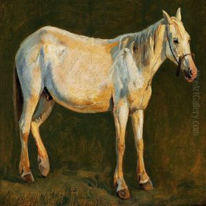 Staende Hvid Hest by Johan Thomas Lundbye