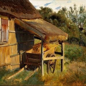 A Cart Under Ashed Roof By A Farmhouse by Johan Thomas Lundbye