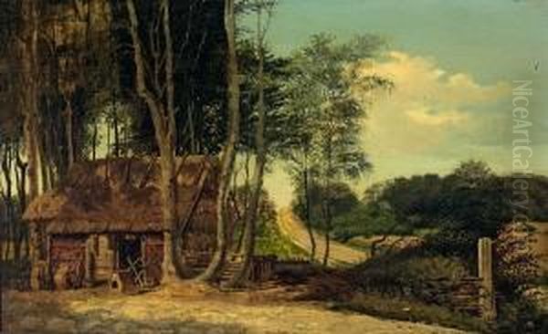 Landscape With A Small Cabin In A Forrest. Signed A. L. 1858. Oil On Plate. 23 X 38 Cm - view 1