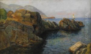 Roda Hallar Vid Ablahamnsstigen - Motiv Fran Kullahalvon by Justus Lundegard