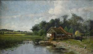 Skanegard Vid Vattendrag by Justus Lundegard