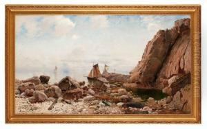 Segelskutor For Ankar Vid Klippvagg by Justus Lundegard
