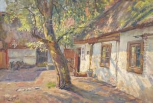 Gardsinterior, Sommar. Signerad Och Daterad -17. Duk, 44x63
