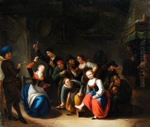 Das Gesellschaftsspiel In Der Bauernstube by Gerrit Lundens