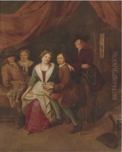 Elegant Company Courting In An Interior by Gerrit Lundens
