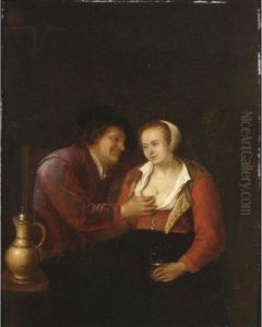 An Allegory Of Vanity With An Amorous Couple In An Inn by Gerrit Lundens