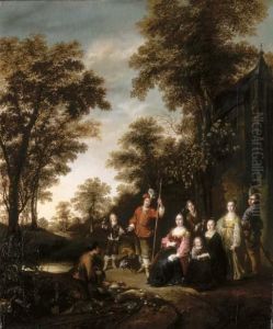 A Family Portrait In A Landscape After A Hunt