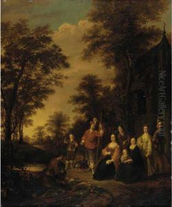 An Elegant Family In A Wooded Landscape An Elegant Family In A Wooded Landscape