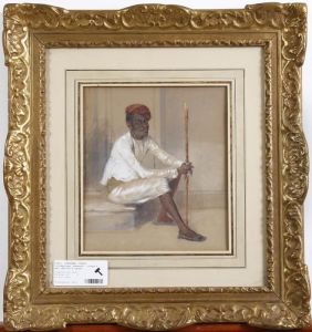 Motiv Av Sittande Indisk Man Med Turban Och Kapp. Bildstorl by Egron Sellif Lundgren