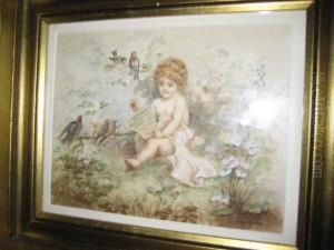 Young Child Seated Among Birds And Singing Young Child Seated Among Birds And Singing