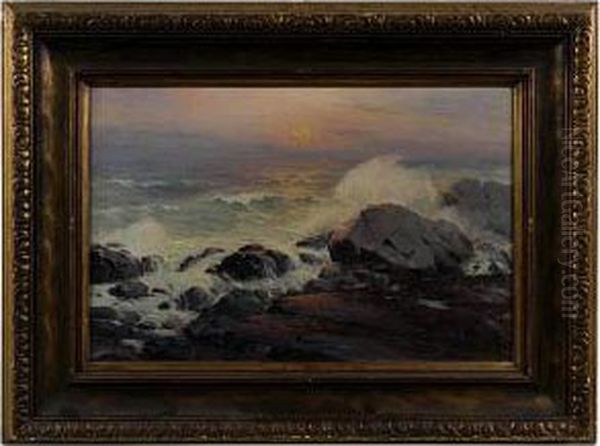 Sunset Over Crashing Surf. - view 1