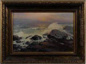Sunset Over Crashing Surf. by Leon Lundmark