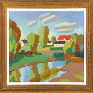 Abstract Landscape With Cows by Knut Lundstrom