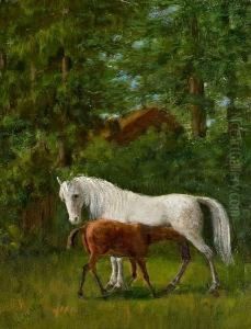 Horses In A Landscape. Signed A. Lunn by Agnes Lunn