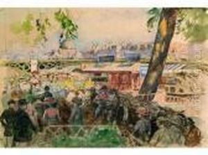 La Queue Aux Bateaux-mouche Parisiens Pour Suresnes La Queue Aux Bateaux-mouche Parisiens Pour Suresnes