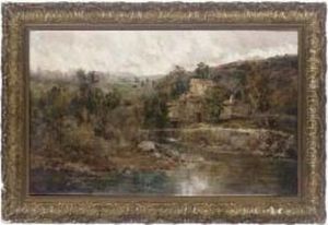 A Farmhouse At The Bend Of The River by Jose Lupianez y Carrasco