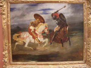 Confrontation of knights in the countryside by Eugene Delacroix