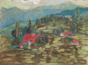 Landschaft Mit Hausern Und Baumen by Oskar Wilhelm Luthy