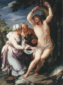Saint Sebastian Tended By Saint Irene by Benedetto Luti