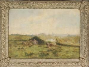 Troupeau De Vaches, Au Fond La Ville D'angers by Fernand Lutscher