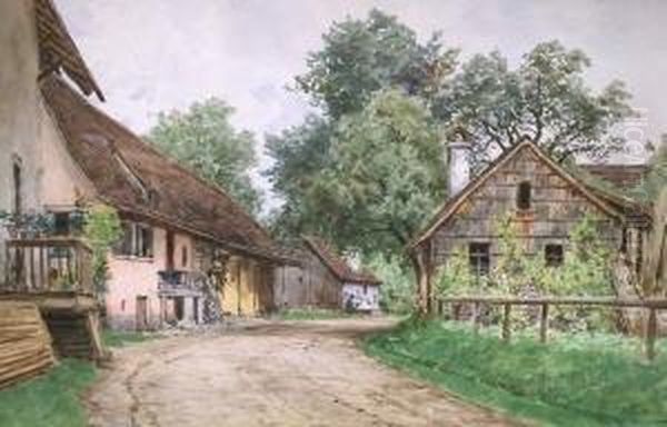 Dorfstrasse. Aquarell. 32 X 48
Cm. Rechts Unten Signiert. Im Passepartout, Unter Glas Gerahmt. - view 1
