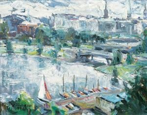 Fluslandschaft Mit Bluhenden Baumen