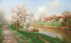 Sudliche Landschaft Mit Baumen, Bauten Und Einer Person