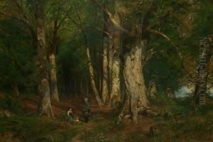 Sachsenwald. Im Vordergurnd Jager, Frau Und Kind. Unten Rechts Signiert A. Lutteroth by Ascan Lutteroth