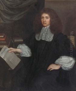 Portrait Of A Gentleman, Seated 
Half-length, Holding An Extensivelyinscribed Letter In His Right Hand, 
With Books Beside Him