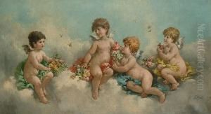 Putti With Flowers Disporting Amongst Clouds Putti With Flowers Disporting Amongst Clouds