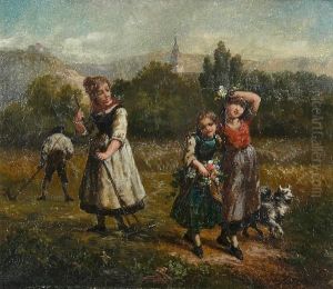 Children With Flowers In The Harvest Field by Charles Augustus Henry Lutyens