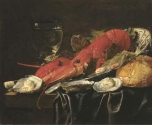 A Lobster, Shrimps And Vine Leaves In A Wanli 'kraak' Porcelein Bowl by Carstiaen Luyckx