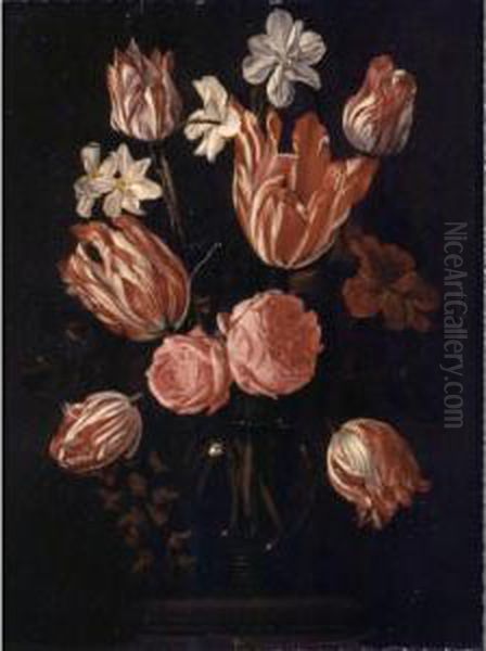 Still Life Of Tulips, Roses And Other Flowers In A Vase - view 1