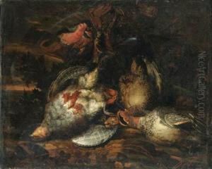 Partridge, A Brace Of Teal, A
Bullfinch, A Goldfinch, A Bluetit Andother Dead Birds In A Landscape Partridge, A Brace Of Teal, A
Bullfinch, A Goldfinch, A Bluetit Andother Dead Birds In A Landscape
