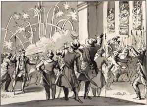 King Udislaus Of Poland Being Hit By Fireworks Set Off In His Honour In 1636 by Jan Luyken