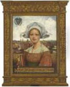 Portrait Of A Girl, The City Of Gent In The Background by Theophile Lybaert