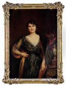 Portrait De Femme Devant Un Bouquet De Fleurs by Albert Lynch