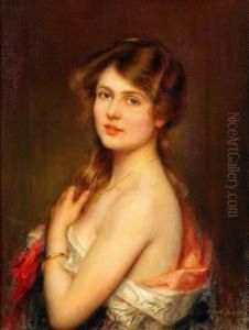 Portratt Av Ung Dam Med Guldarmband by Albert Lynch