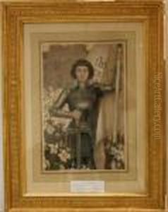 Handkolorerad. Jeanne D'arc. Proveniens: Sofierosslottsauktion 1974.