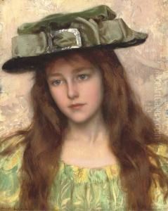 A Young Beauty In A Green Hat by Albert Lynch