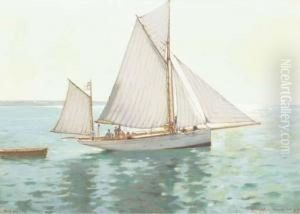 The 'aranella' Sailing Off The Coast Of Cannes by Albert Lynch