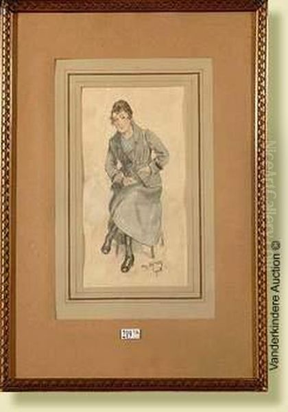 Jeunefemme Assise, Fusain
Rehausse Sur Papier. Signe En Bas A Droite Am.lynen Et Date 1918. Ecole
Belge. Dim.: 27x14 Cm - view 1