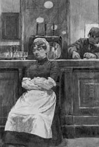 Au Cafe: Serveuse Se Reposant Au Cafe: Serveuse Se Reposant