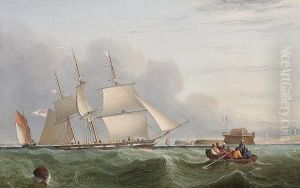 A Royal Navy Sloop Heaving-to Off The French Channel Coast